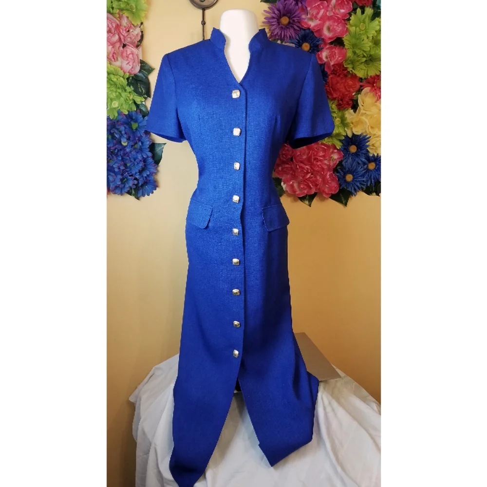 Vintage 90s Plaza South blue button-down dress - size 8 - Picture 2 of 9